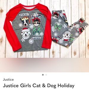 Justice Red and Gray Holiday Pajama Set NWT